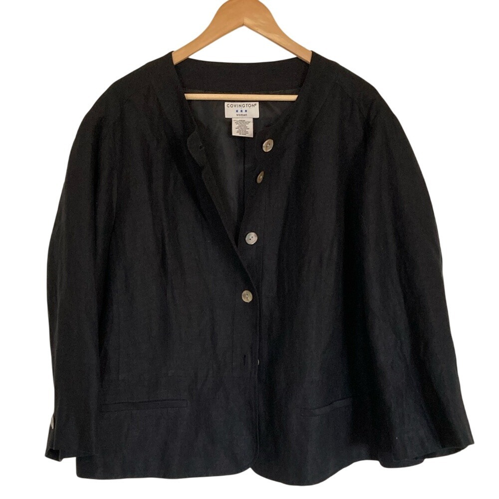 Covington Womens Linen Blend Button Front Blazer Size 26W Blackโ Classic Career